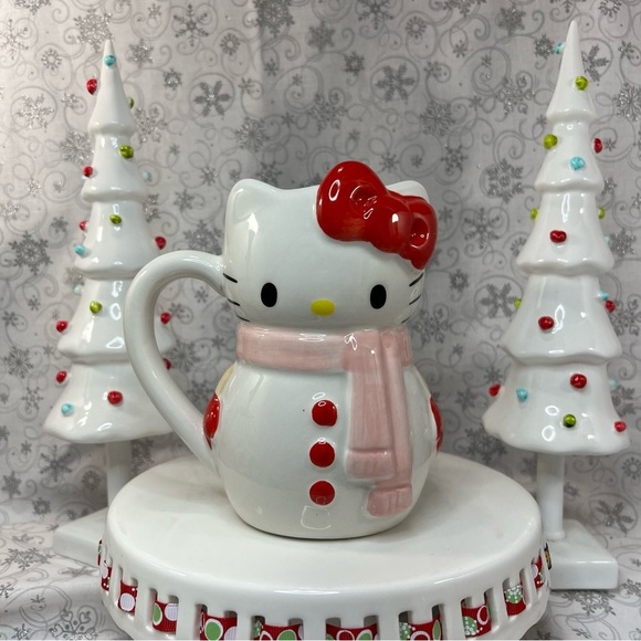 Sanrio Hello Kitty Christmas Snowman Snow Kitty Ceramic Coffee Mugs - Pink Scarf - Picture 8 of 12